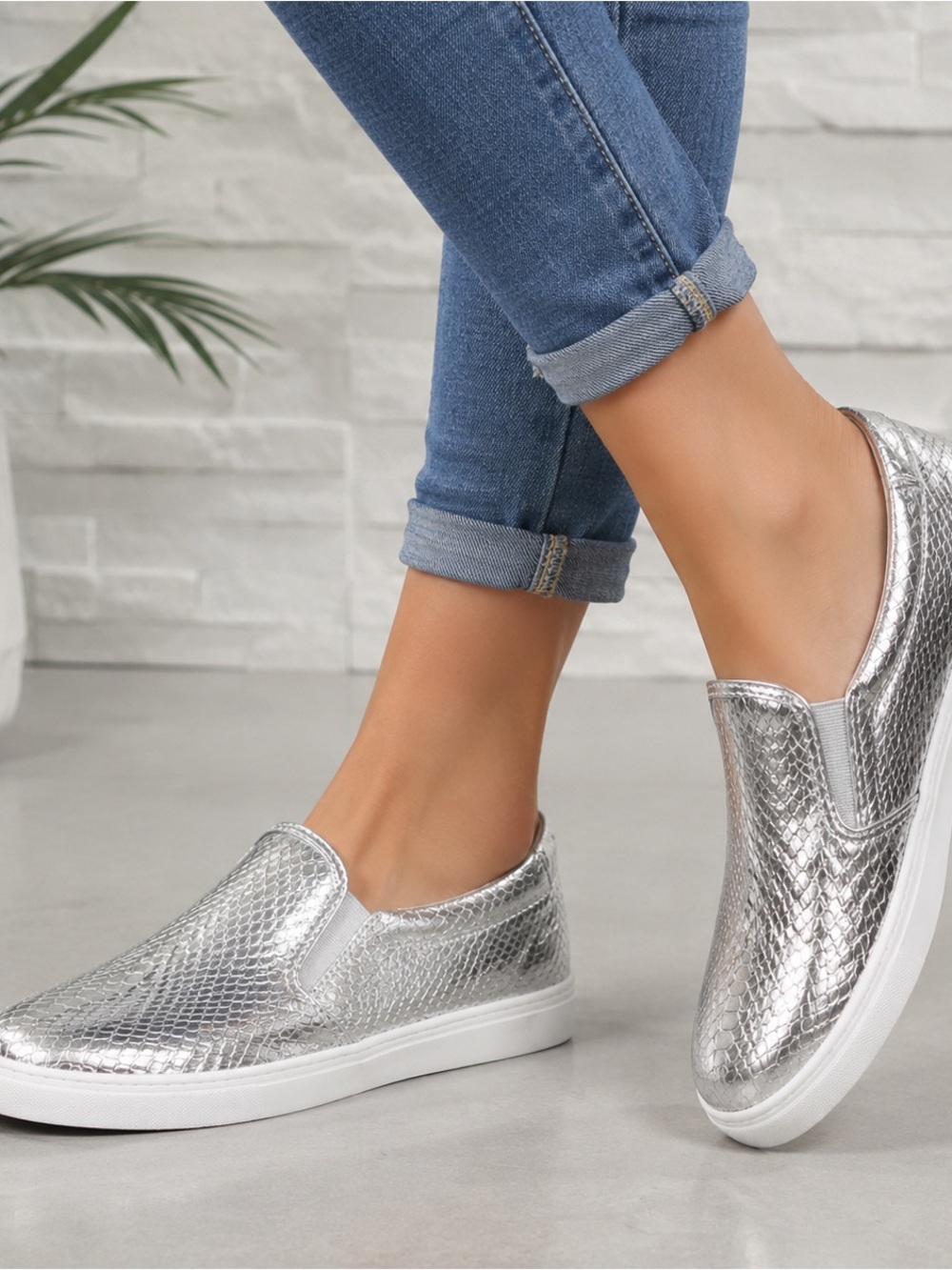 Arizona Carmona Silver Metallic Slip-On Sneakers